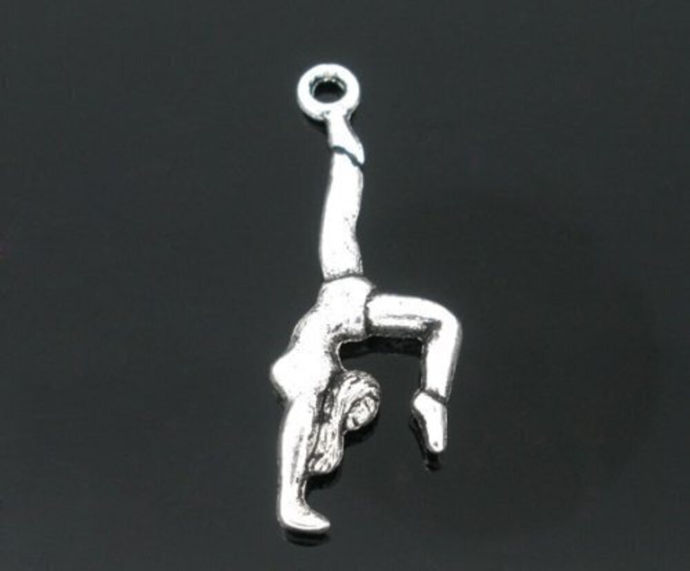 5256 30pc Antiqued Silver Alloy Gymnast Charms Pendants 30x10mm 1-3/16"x